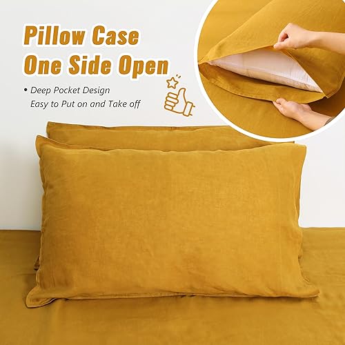 Miniatura 5 de Juego de 2 fundas de almohada de lino 100% lino natural francés, fundas de almohada de lino lavado que absorben la humedad, tamaño King (20 x 40