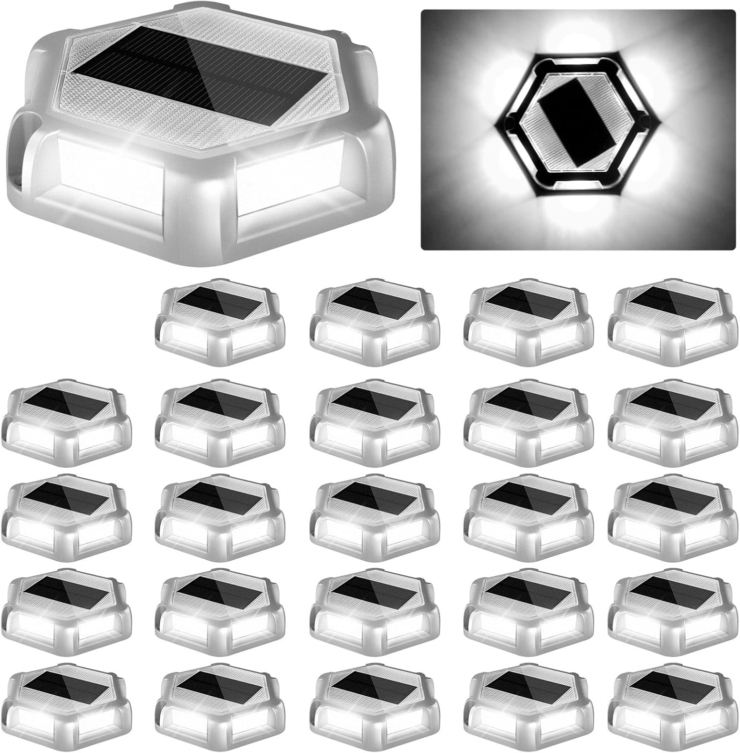Solar Dock Lights Driveway Deck Lights - 12 Packs Waterproof Outdoor LED Aluminum Dock Lighting Warning Step Light for Driveway Sidewalk Garden Pathway Yard (Red)