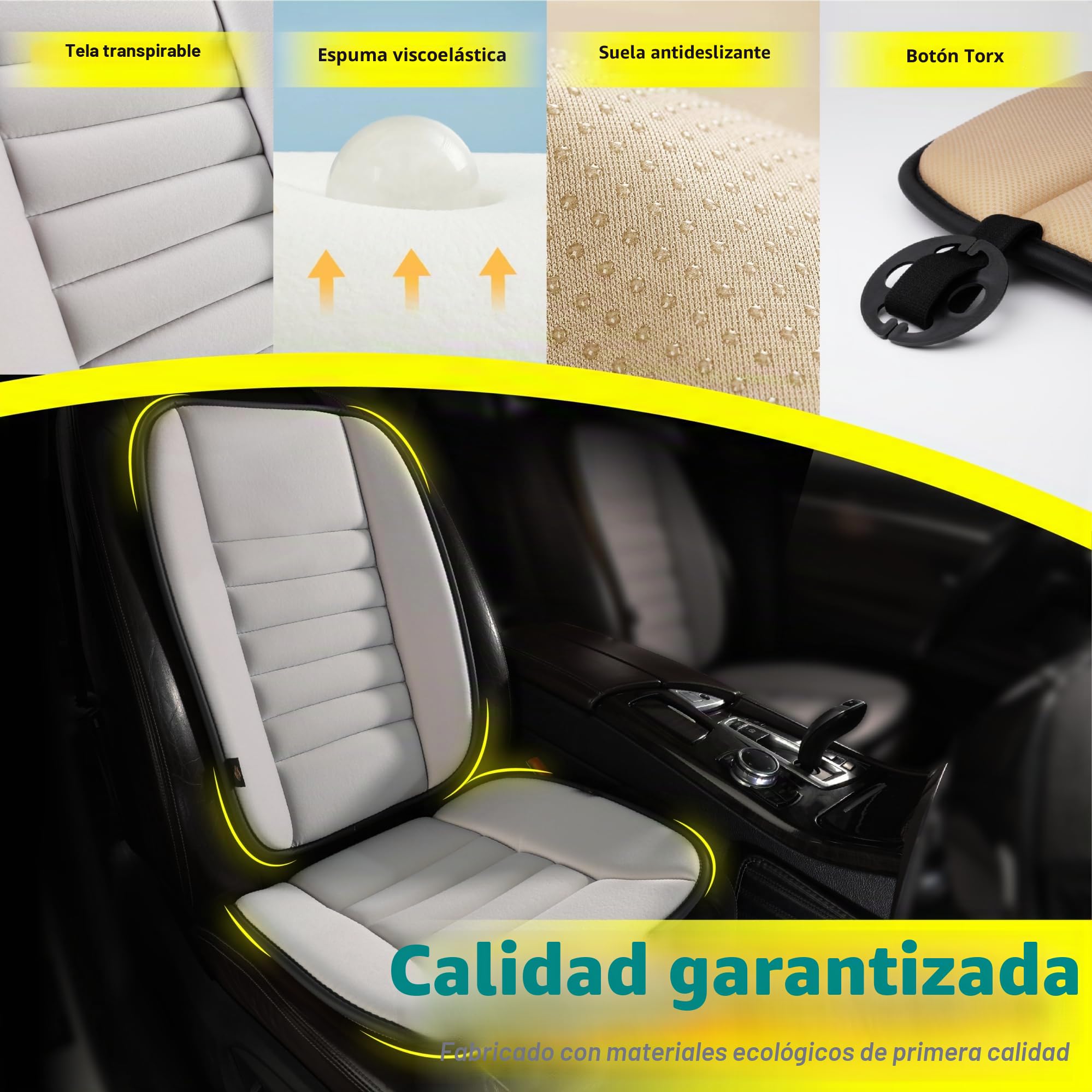 kingphenix Cojín para Asiento de Coche con Almohada de Soporte Lumbar: Diseño de Espuma Viscoelástica Mejorada para Alivio del Dolor, Ideal para Conductores y Uso en Oficina - Comodidad Lombar