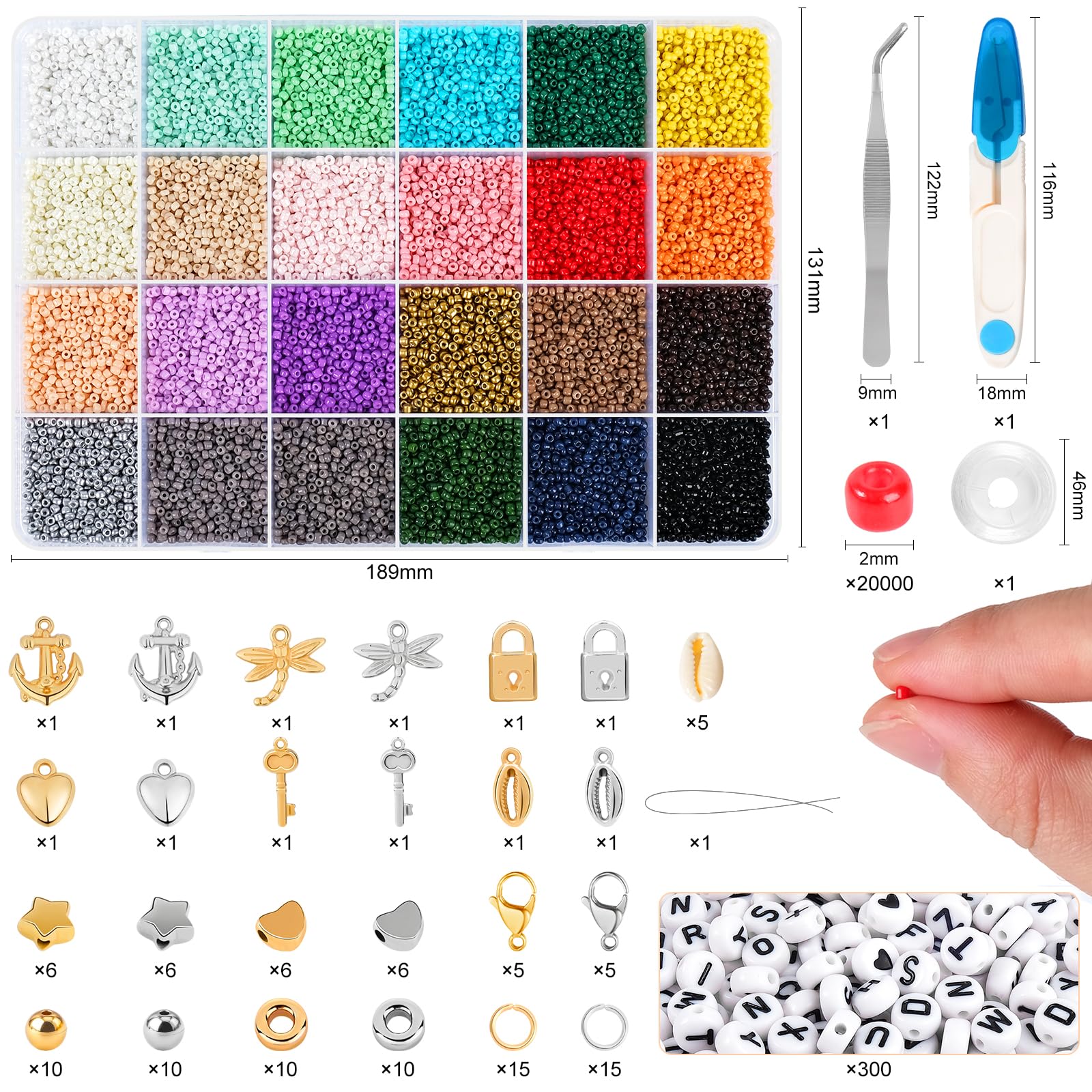 HOLDLEAF 2mm Cuentas para Pulseras，Cuentas para Hacer Pulseras, Abalorios para Hacer Pulseras con 300pcs Abalorios Letras，Kit para Hacer Pulseras para DIY Pulseras Collares Bisutería