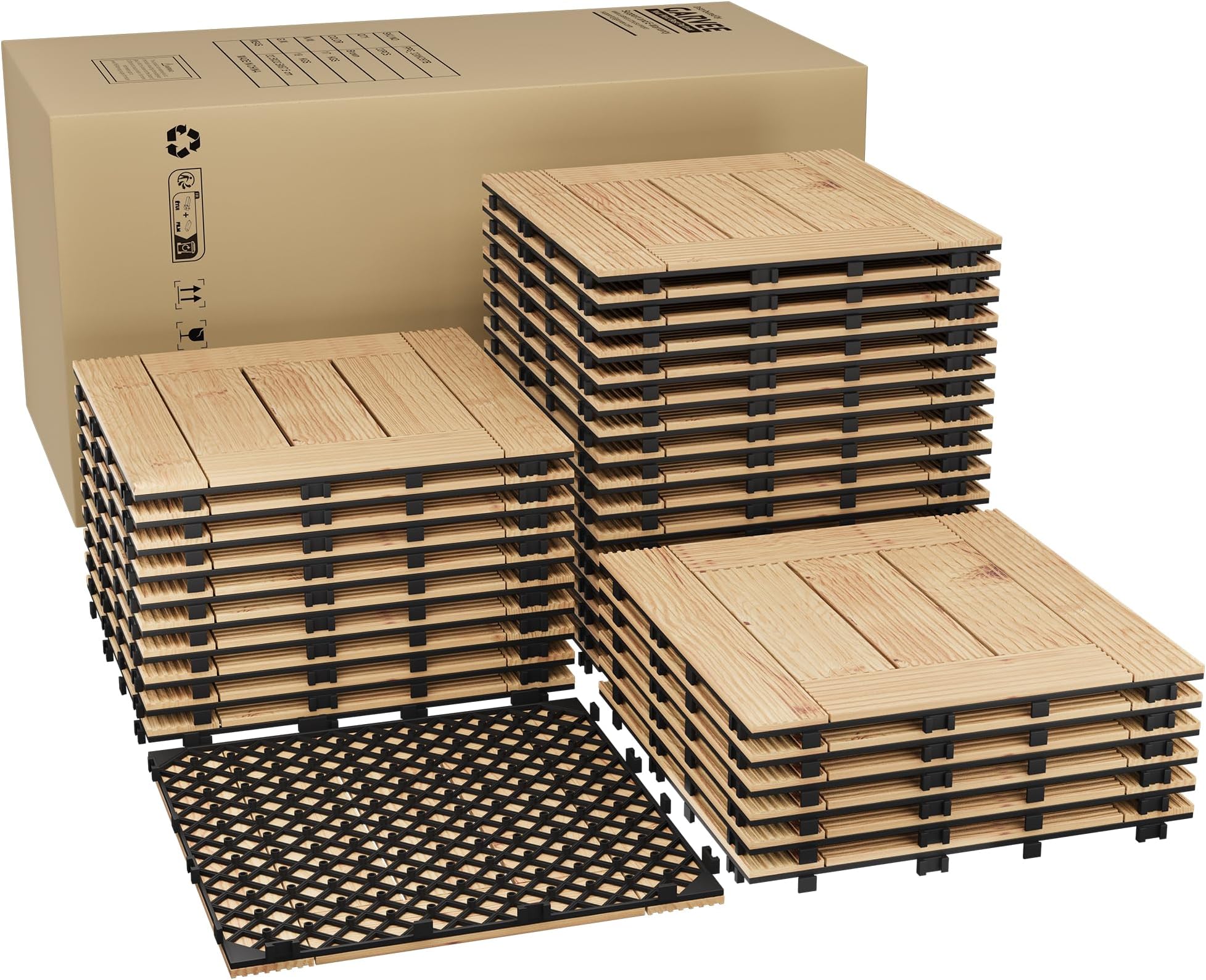 Garvee 33 PCS Solid Acacia Wood Composite Deck Tiles - 12" x 12" Indoor Outdoor Waterproof Flooring Tiles for Balcony, Backyard, Garden & Poolside, All Weather Use, Natural Wood