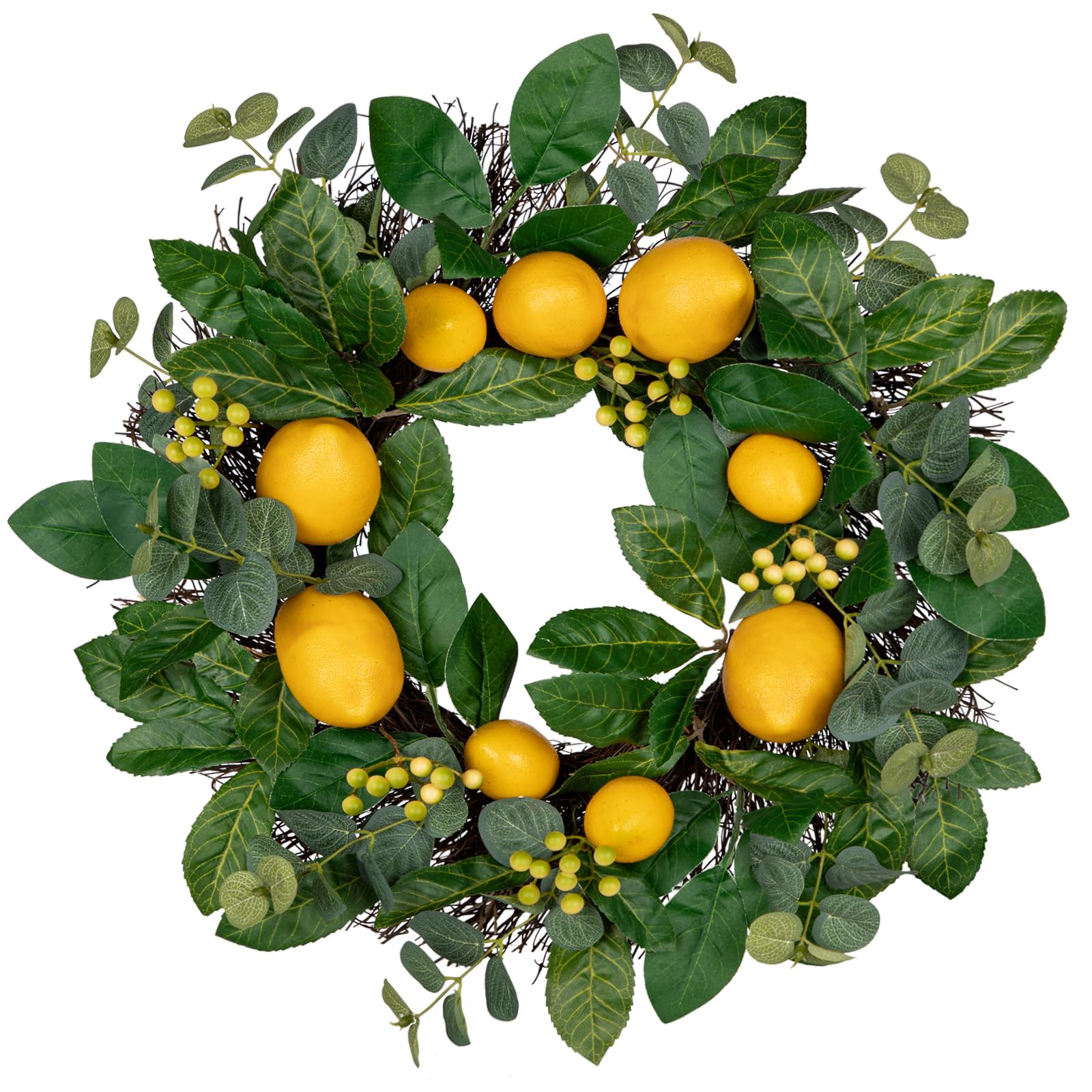 Corona de flores artificiales de 18 pulgadas/46 cm, corona decorativa de limón para puerta de entrada, decoración de pared de casa o decoración de Pascua primavera-verano, hogar, fiestas, puertas,