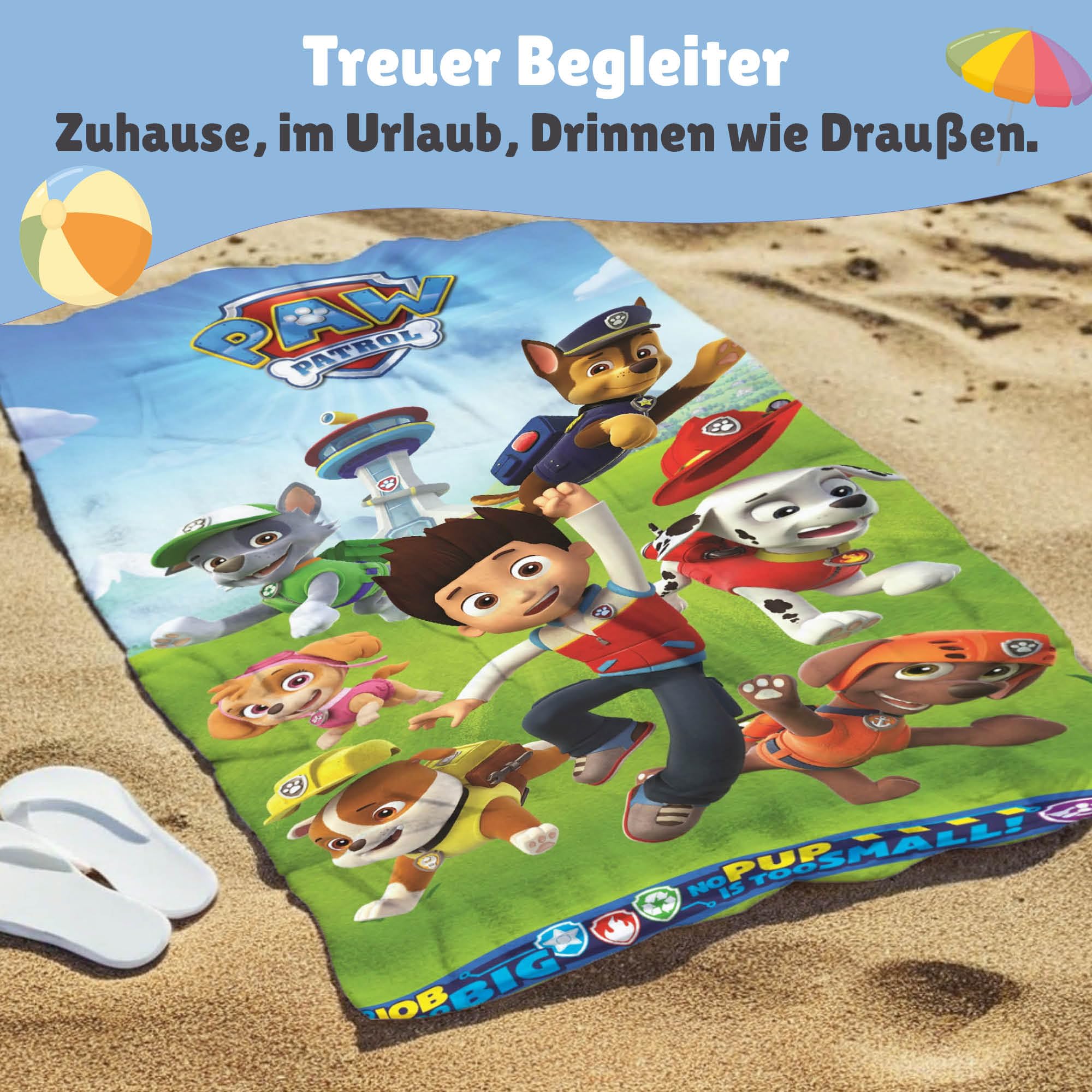 Familando – Paw Patrol Strandtuch Kinder 75x150 cm – Badetuch & Duschtuch aus 100% Baumwolle – mit Ryder, Marshall, Skye & Pups – Öko-TEX Zertifiziert