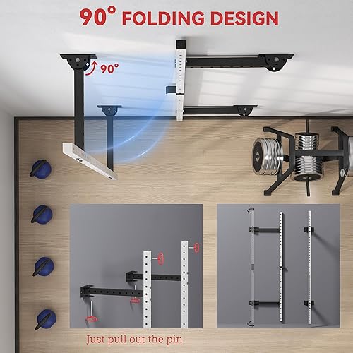 Miniatura 3 de Soozier Estante plegable para sentadillas con barra de dominadas ajustable, soporte de potencia de 1000 libras de capacidad montado en la pared,