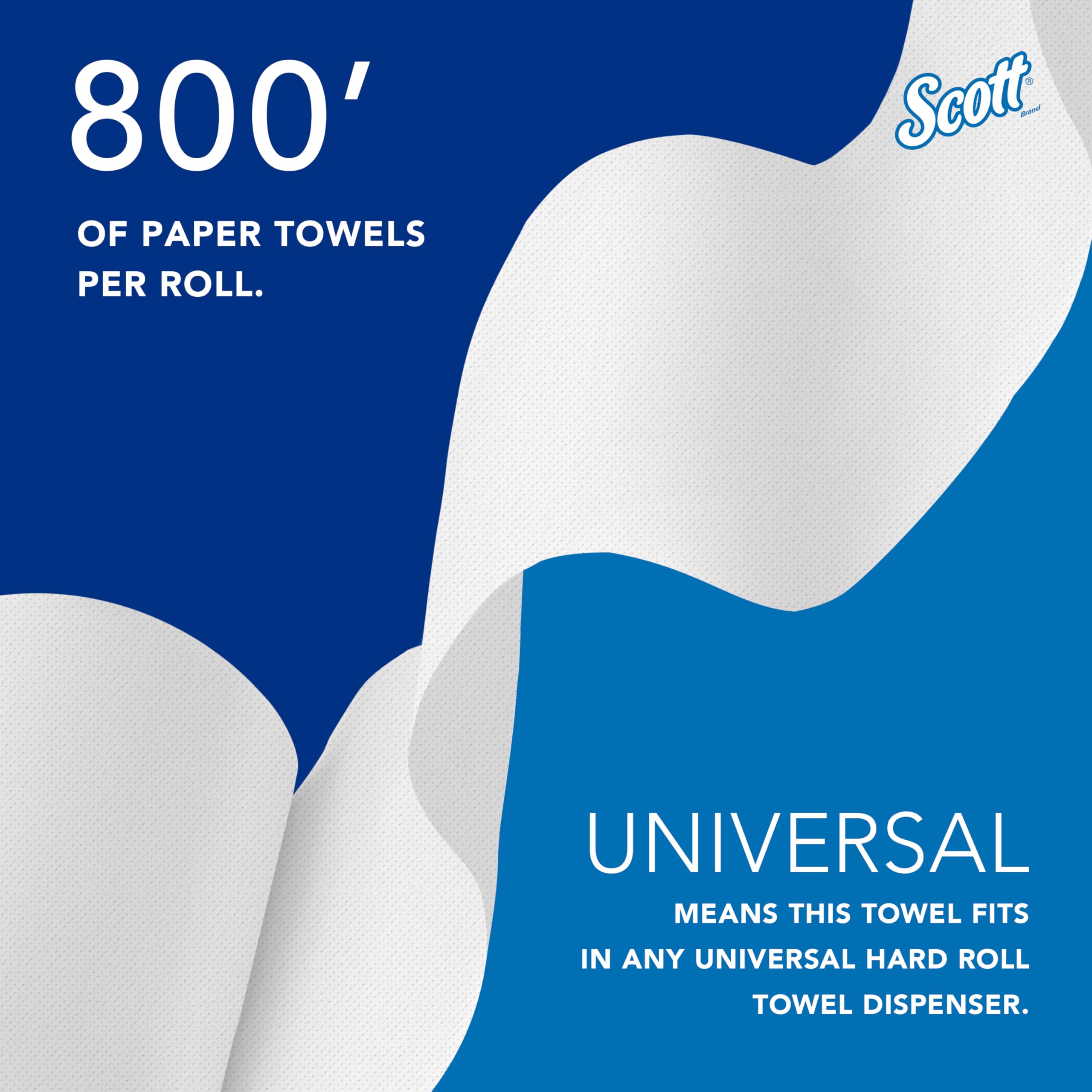 Scott 01052 hard roll Towels, 100% riciclato, 3,8 cm Core, bianco, 20,3 cm di larghezza x 800 metri di lunghezza (cassa da 12 rotoli)