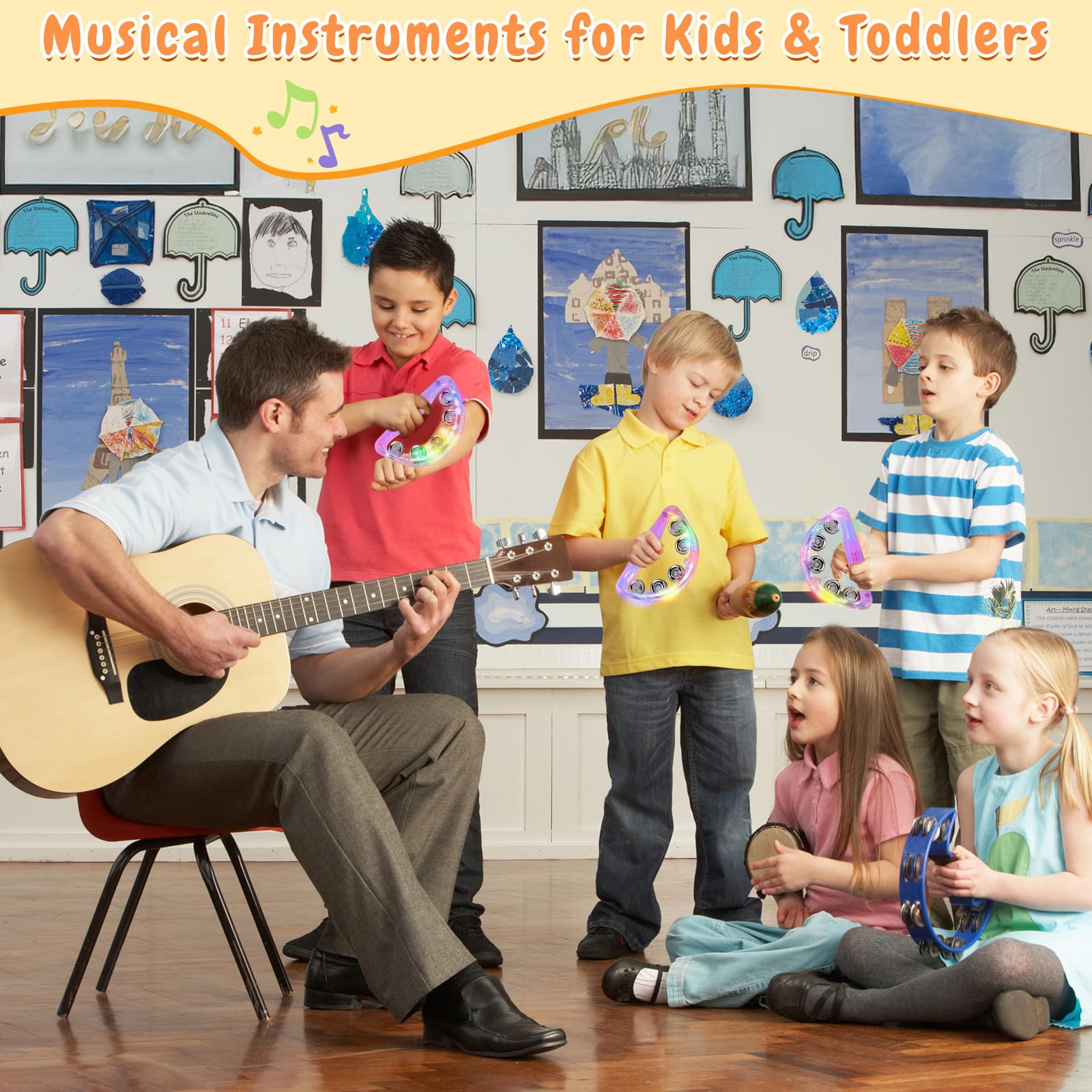 Aywewii LED Tambourines for Kids & Adults, Sensory Toys Autism Gifts Special Needs Must Haves, Stocking Stuffers for Boys & Girls, Light Up Party Favors Musical Instruments (4 Colors Randomly Sent)