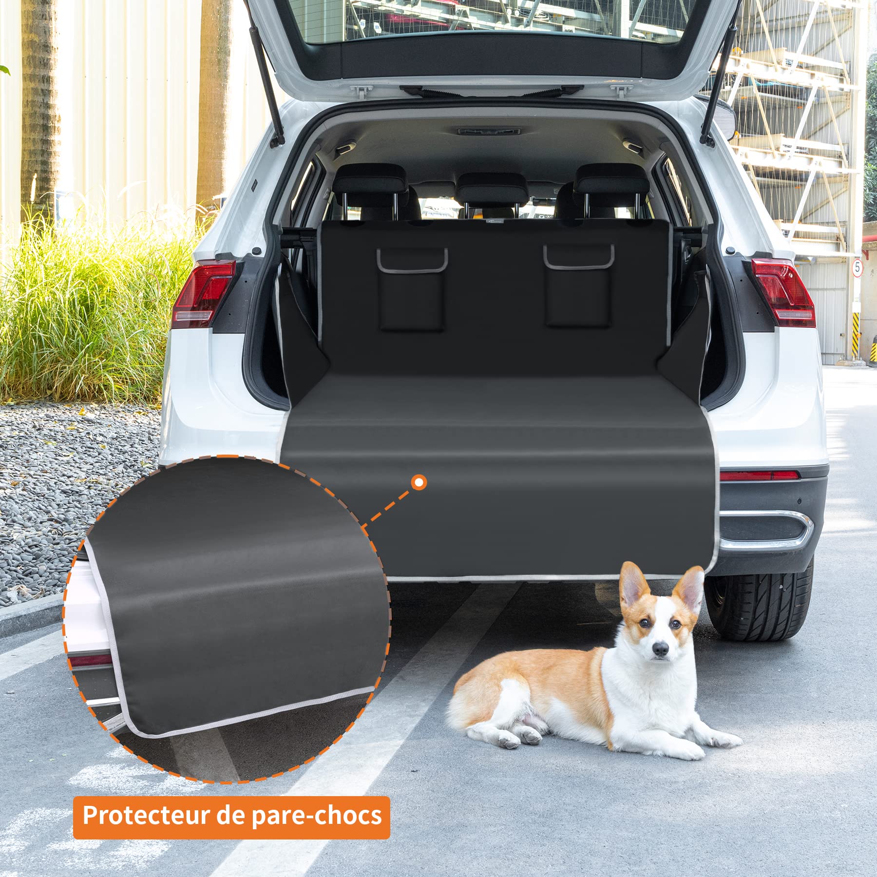 Toozey Housse de Coffre pour Chien XL 208×105 cm, Tapis de Coffre Universel Imperméable & Antidérapant, 2 Grandes Poches, Protection pour la Plupart des Voitures, SUV et Break – Noir