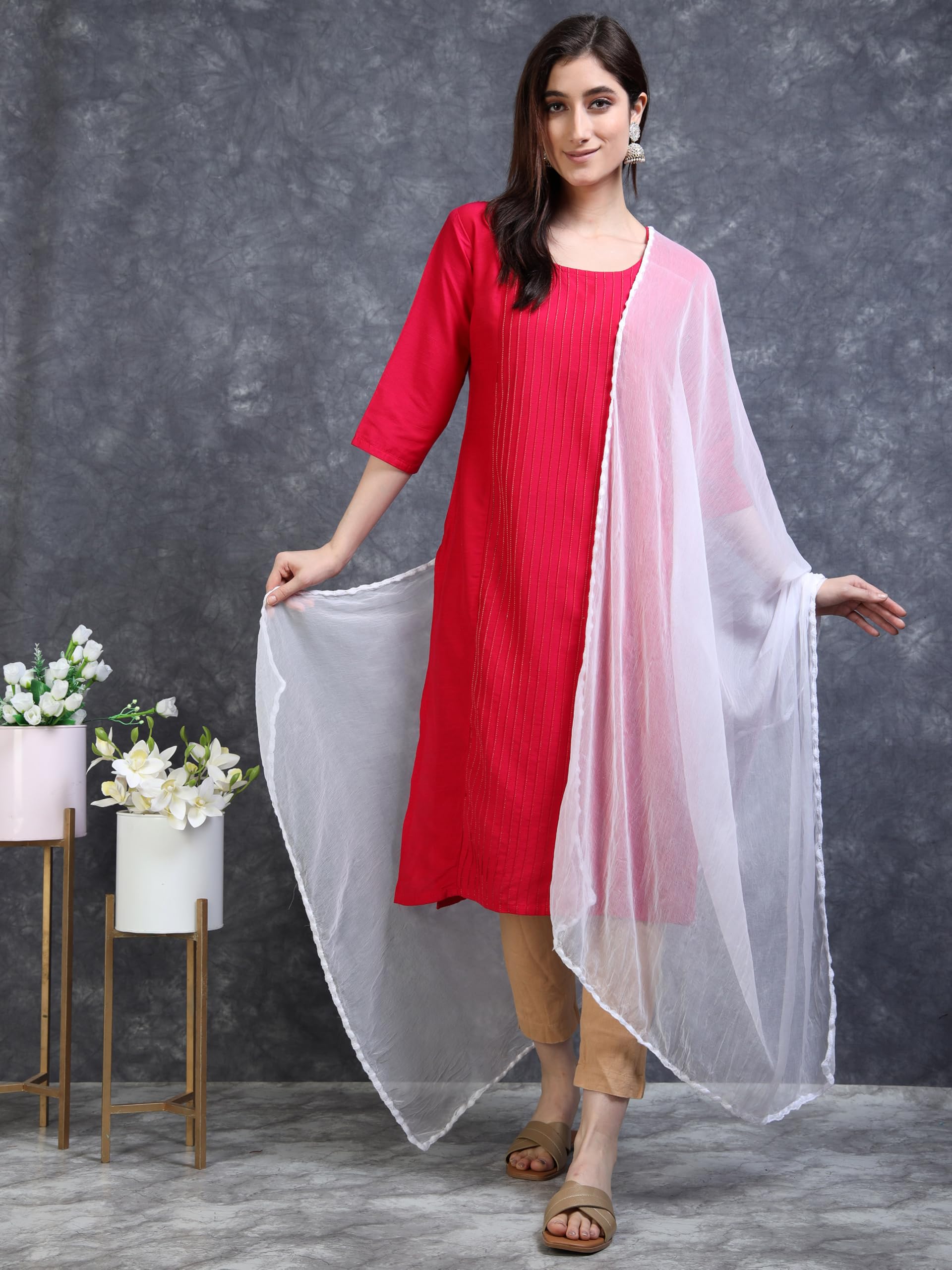 Miraan Women Pure Chiffon Solid Dupatta With Woven Border, 2.25 Meters Length (Chiffdupwhite03_White), 2.25 mtr - Image 4 thumbnail