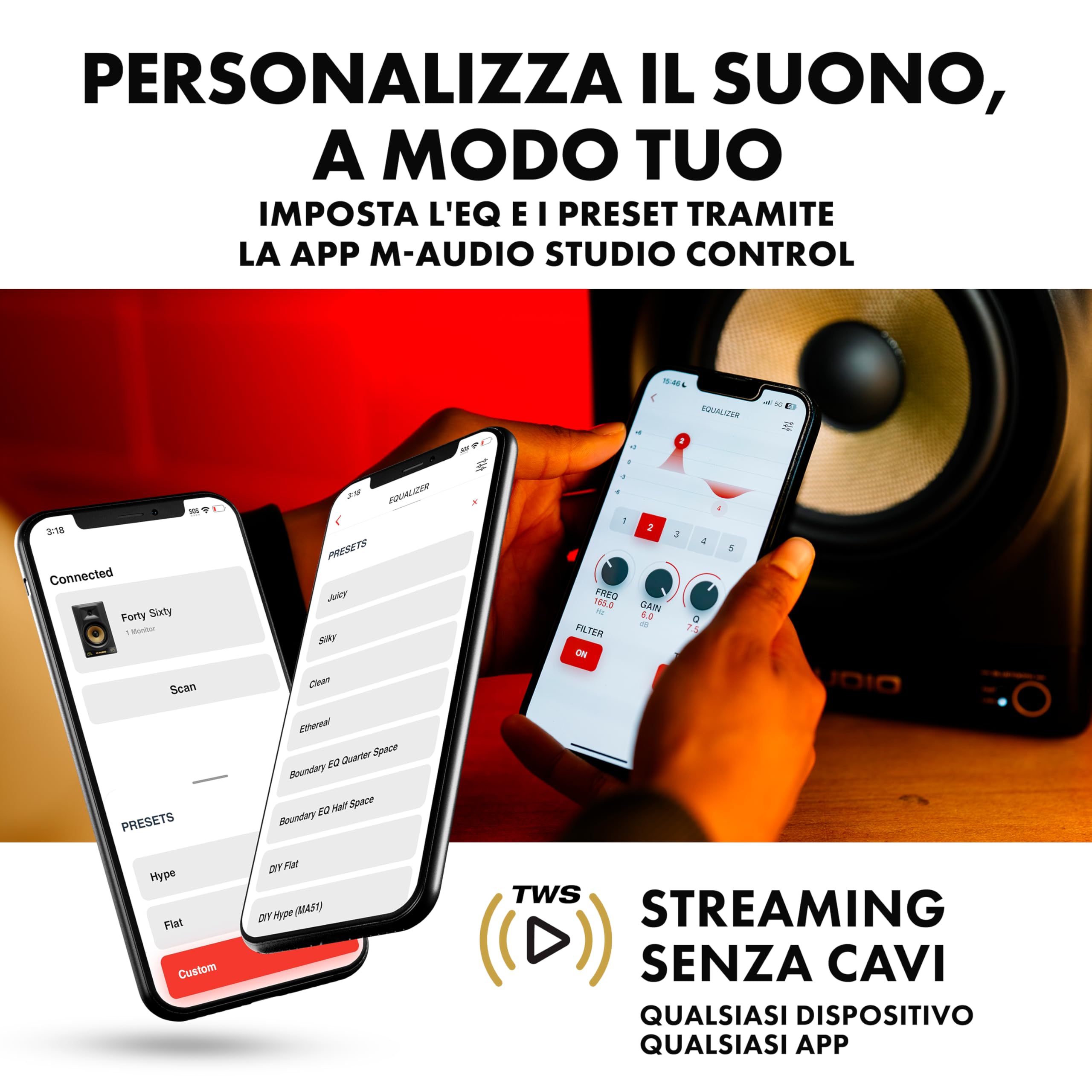 M-AUDIO Forty Sixty - Cassa monitor da studio attiva da 6,5" per la produzione e il mixing, con accurato crossover DSP, EQ, app di controllo e Bluetooth, 100 W