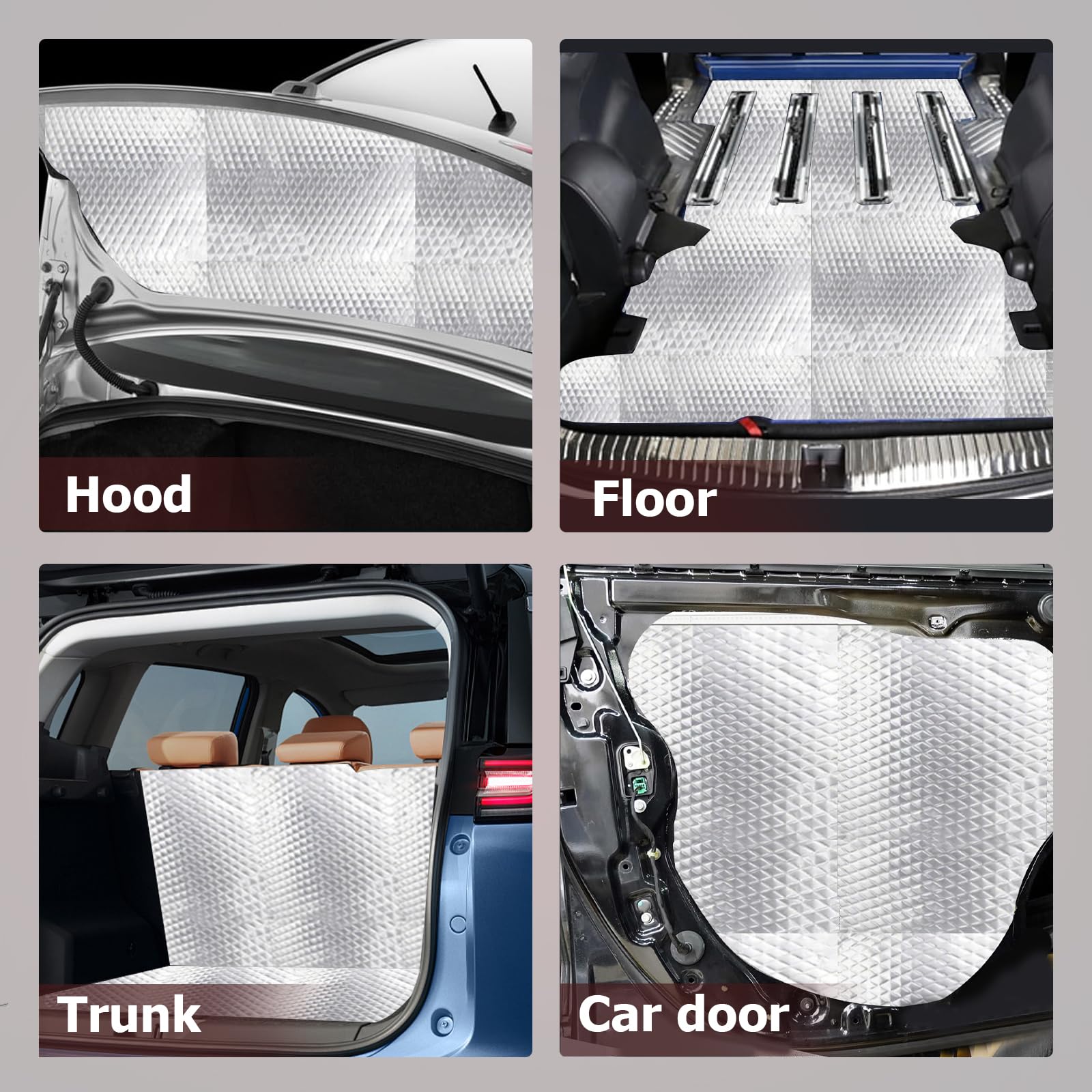 10 tappetini fonoassorbenti per auto, 450 x 250 x 2 mm, autoadesivi, fonoassorbenti, in schiuma, ignifughi, resistenti all'umidità, impermeabili