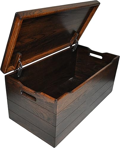 Miniatura 4 de Baúl de almacenamiento de madera de 30 pulgadas  Baúl de almacenamiento hecho a mano con bisagras anti-lamas, baúl de madera maciza con asas, cofre