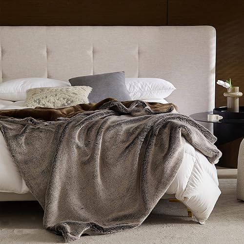 Manta de piel sintética blanca de lujo, suave, cálida, esponjosa, gruesa, decorativa para sofá, cama, sofá, sillón, terciopelo reversible a felpa