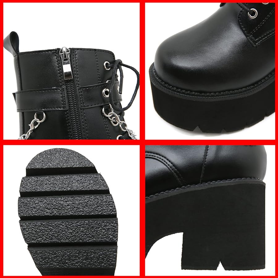 TNXZ Platform Boots for Women Fashion Block Heel Platform Combat