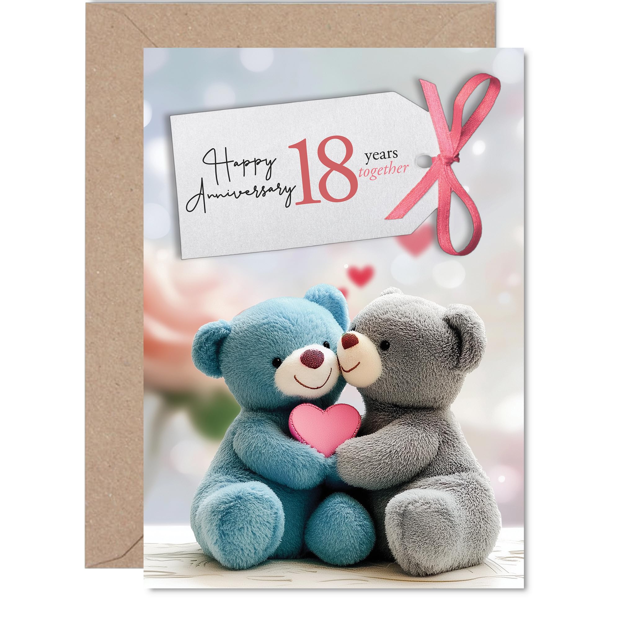 18th Anniversary Card for Women and Men, Bears in Love