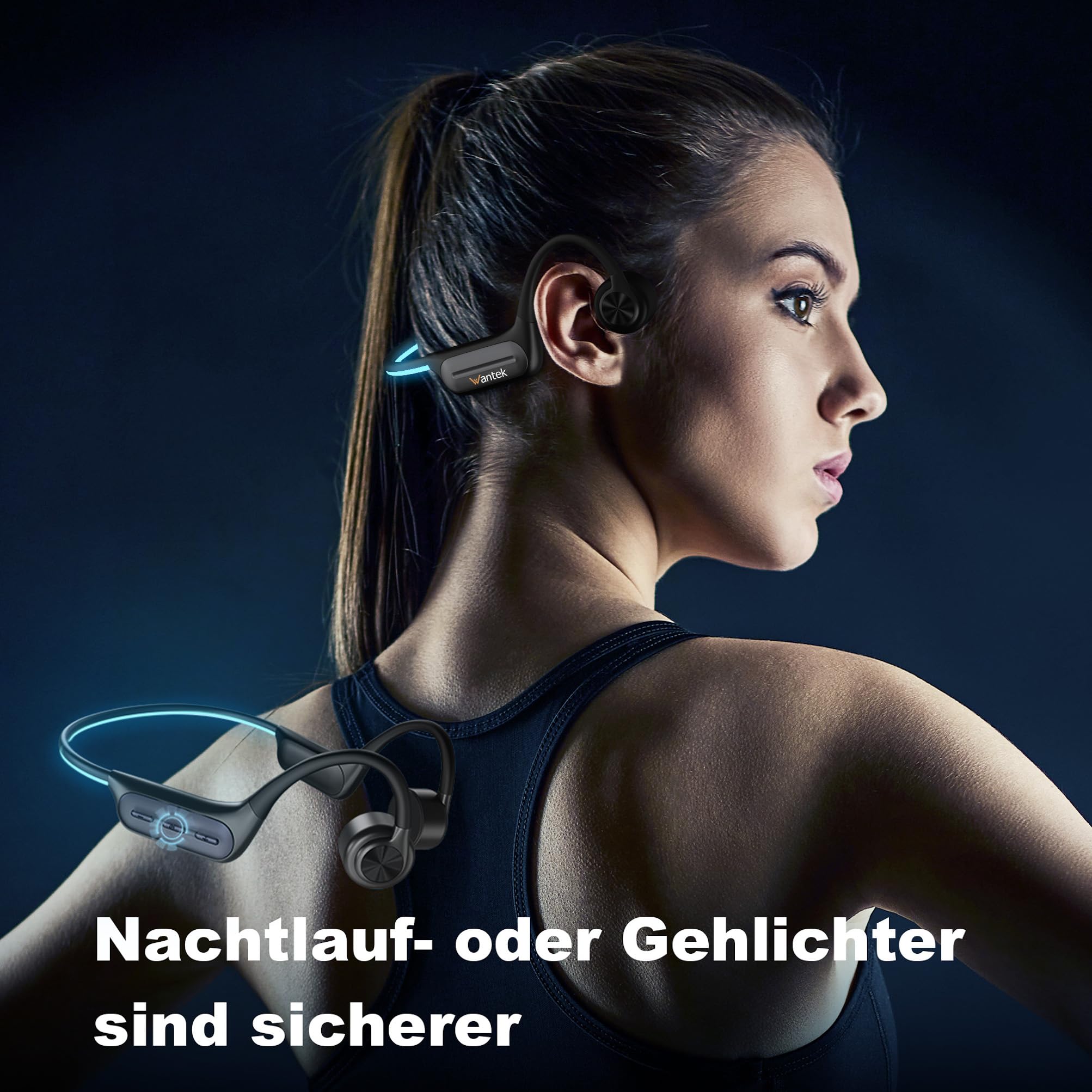 Wantek Knochenschall Kopfhörer Bluetooth 5.3,Open Ear Schwimmen Kopfhörer Eingebaute 32GB Speicher MP3,Kabellos Sport Kopfhörer IP68 Wasserdicht für Läuft Radfahren Trainieren Wandern Schwimmen