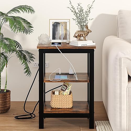 Miniatura 18 de VECELO Mesitas de noche modernas X-Design Mesa auxiliar con estante de almacenamiento para dormitorio, sala de estar, Negro clásico,Negro