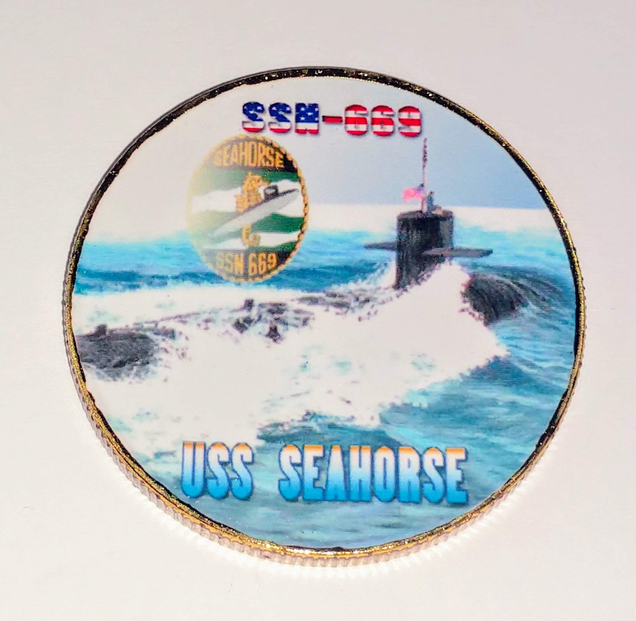 Navy USS Seahorse Submarine Colorized Challenge Art Coin
