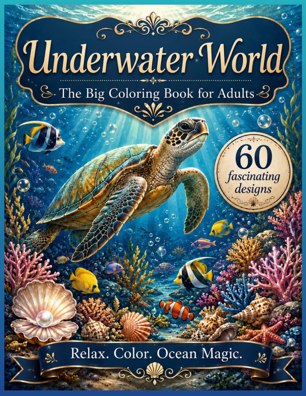 Underwater World – The Big Coloring Book for Adults: 60 Fascinating Designs Featuring Whales, Dolphins, Sharks, Sea Turtles, Coral Reefs and Creatures of the Deep
