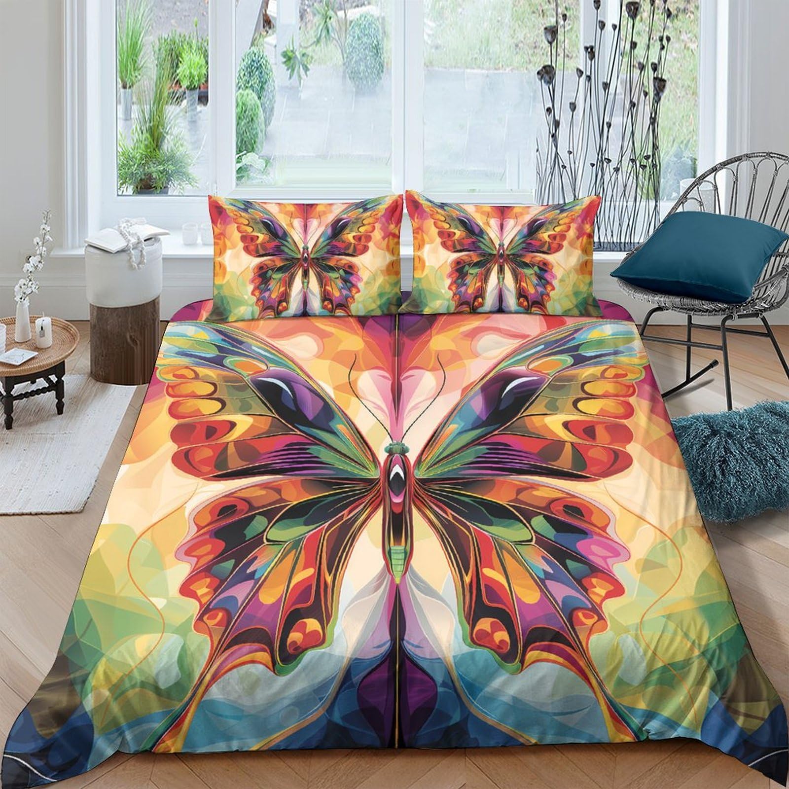 Unrxjzlvm Style-4 Vivid Butterfly 3D Duvet Cover Set Teens Bedroom Microfiber