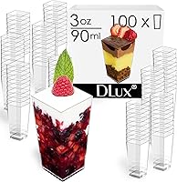 Vista 2 de DLux Mini tazas de postre de 100 x 3 onzas (sin cucharas), cuadradas altas, taza de plástico transparente para aperitivos de parfait, pequeño tazón