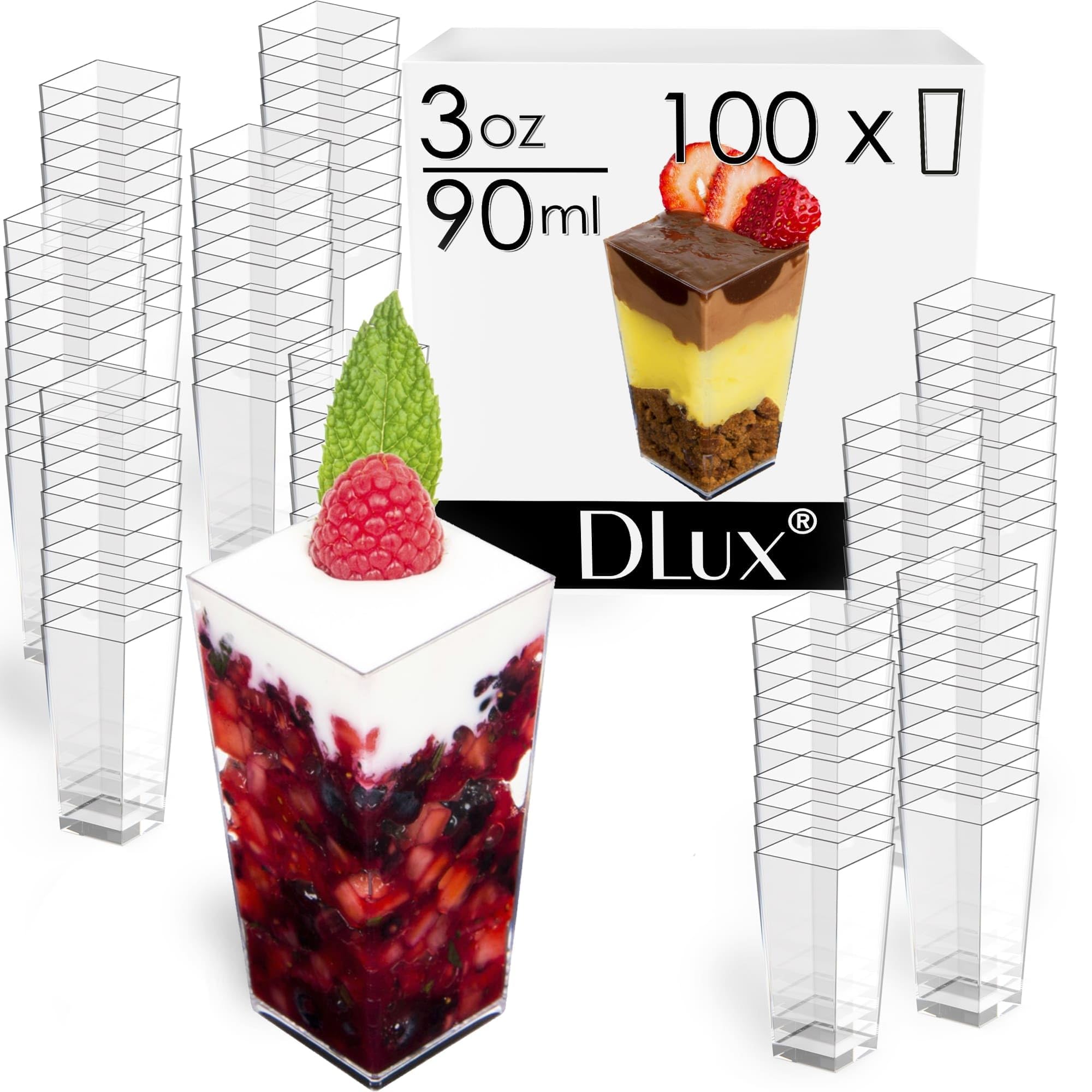 Amazon.co.jp: ミニデザートカップ 3オンス トールスクエア DLux 100x