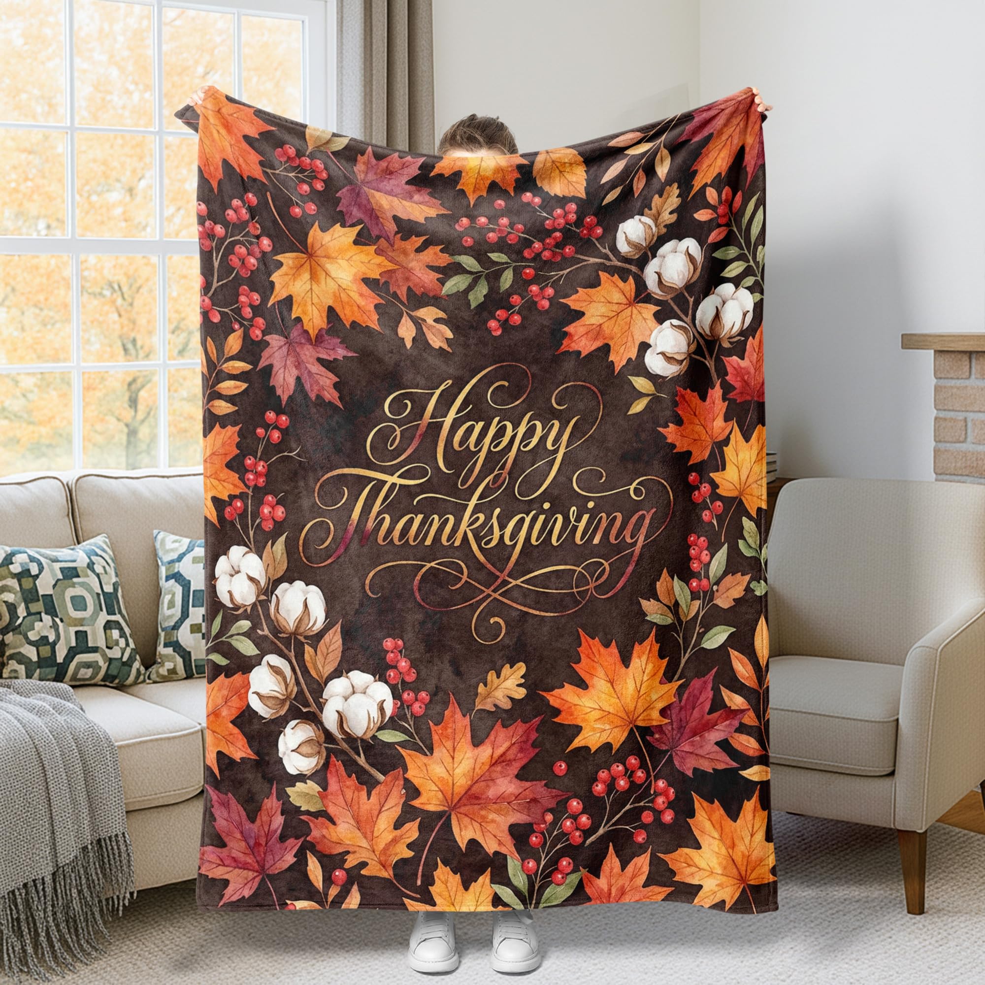 Couverture d'automne rustique marron en coton 152x203 cm