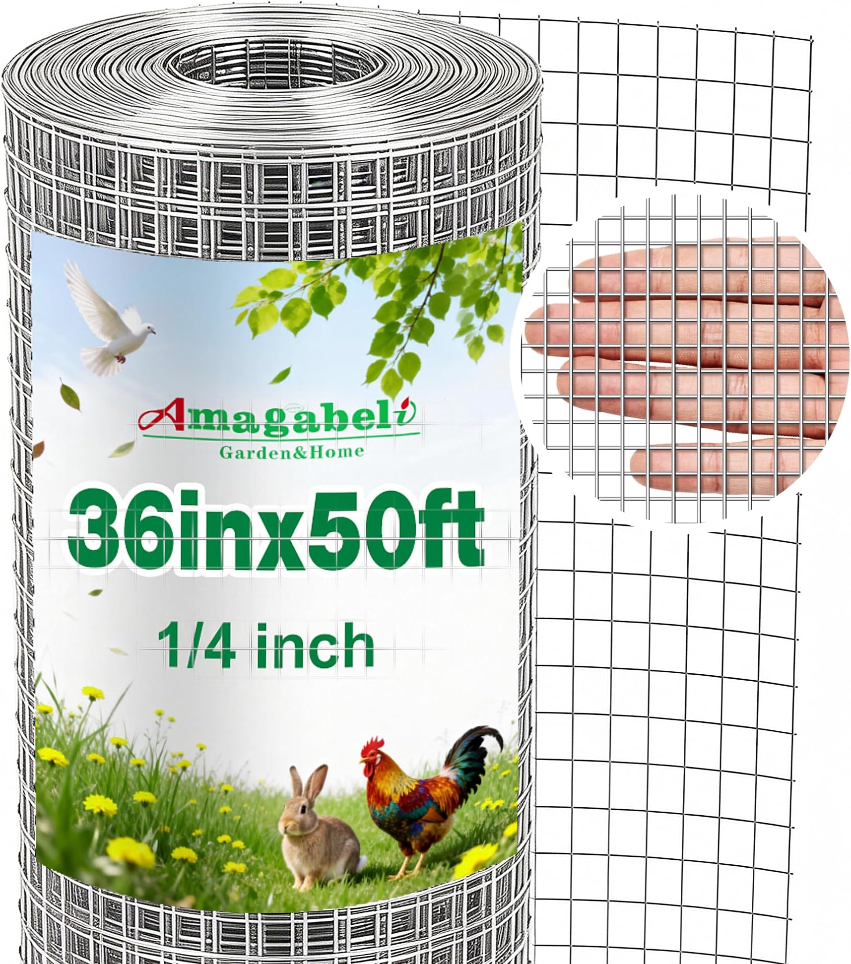 Amagabeli Hardware Cloth 1/4 inch 36 inch x 50ft Chicken Wire 23 Gauge Galvanized Weld Wire Mesh Roll Fencing Garden Netting for Poultry Rabbit Snake Gopher Cage Raised Bed Vegetable Tree Bird Quail