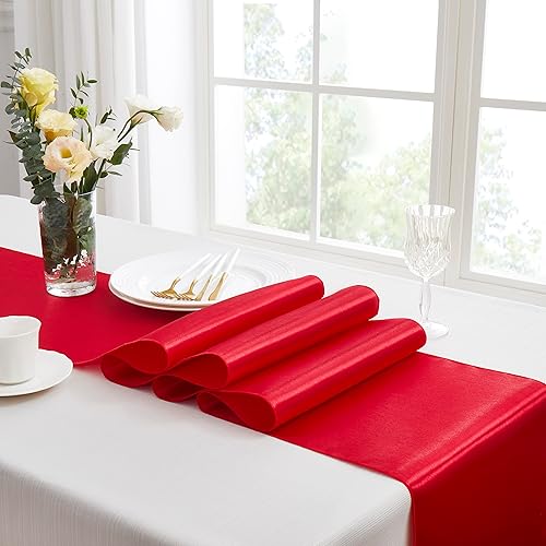 Miniatura 5 de Counfeisly - 12 caminos de mesa de satén rojo de 12 x 108 pulgadas, elegante y suave decoración de mesa de tela sedosa para bodas, banquetes,