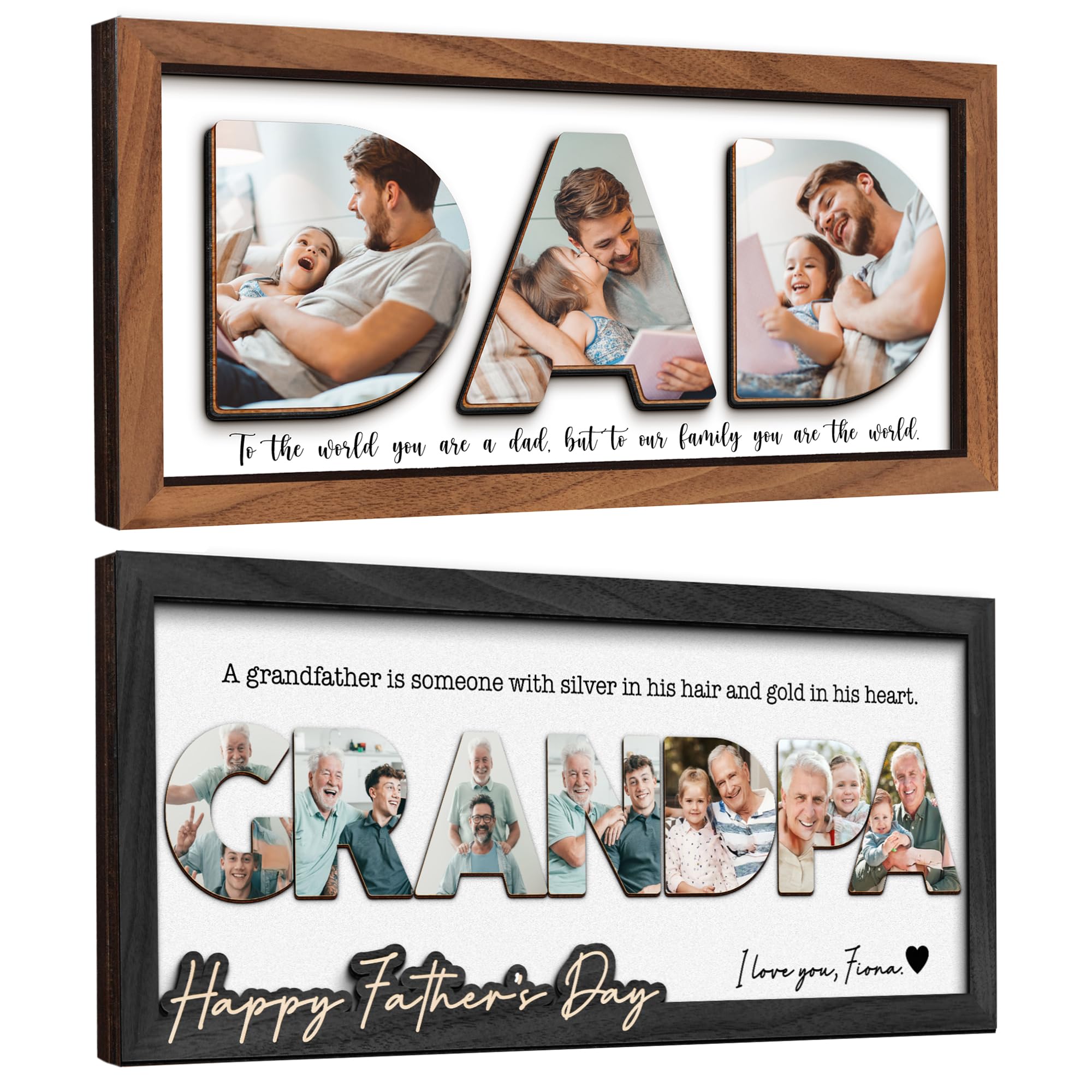 Photo Decorative Plaque Personalized Dad Gifts for Fathers Day from Daughter Son, Customized Wooden Picture Frame, Birthday Gifts for Daddy Grandma Papa, Family Memories Sign, Art Craft Home Decor
