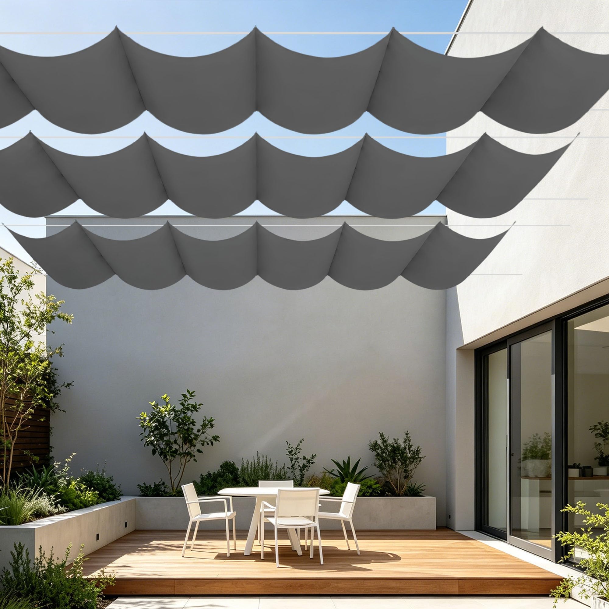 Voiles d'ombrage rétractables vague 200 x 260 cm protection UV terrasse et jardin extérieur