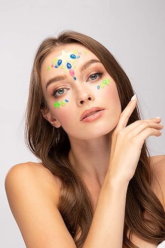 Miniatura 3 de Moon Glow - Joyas de cara que brillan en la oscuridad, gemas corporales de la cara del festival, calcomanías con purpurina de ojos de maquillaje,