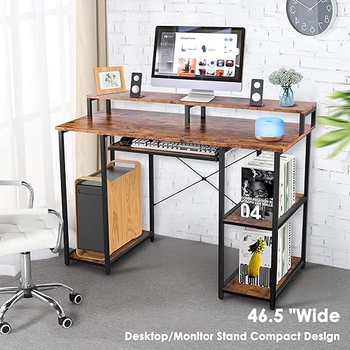Miniatura 4 de WDT Escritorio de computadora con bandeja de teclado y estante escritorio de estudio para oficina en casa