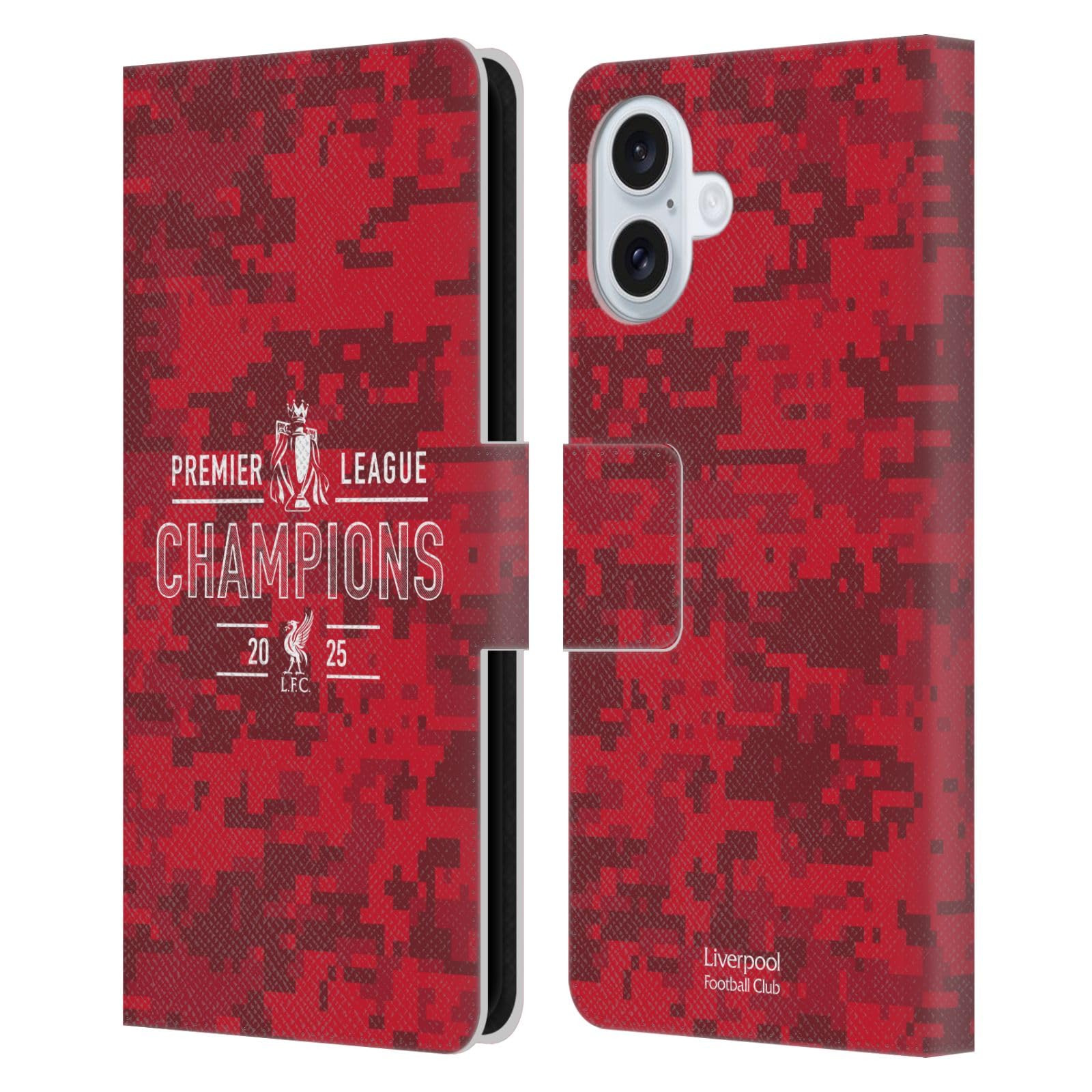 Head Case Designs Officially Licensed Liverpool Football Club Digital Camouflage 2025 Premier League Champions Leather Wallet Case Compatible With Apple iPhone 16 Plus