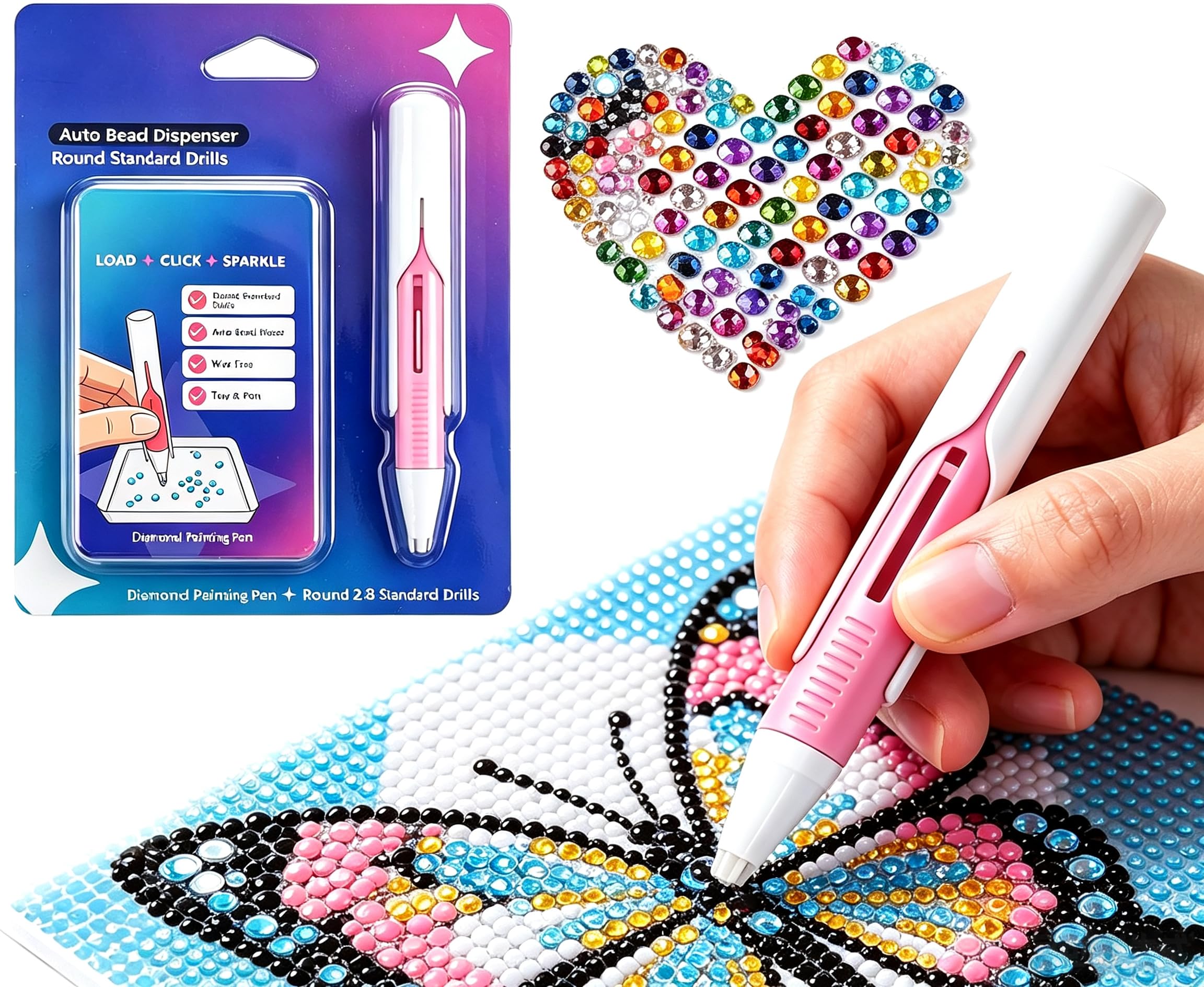Automatic Diamond Painting Bead Dispenser, Pink Beadblitz diamond art pen