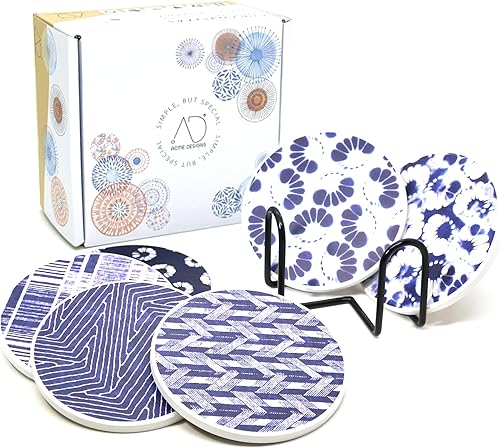 AD Juego de 6 posavasos para absorber bebidas, redondos, de cerámica, con base de corcho, tapete de protección de mesa para tazas y tazas, oficina,