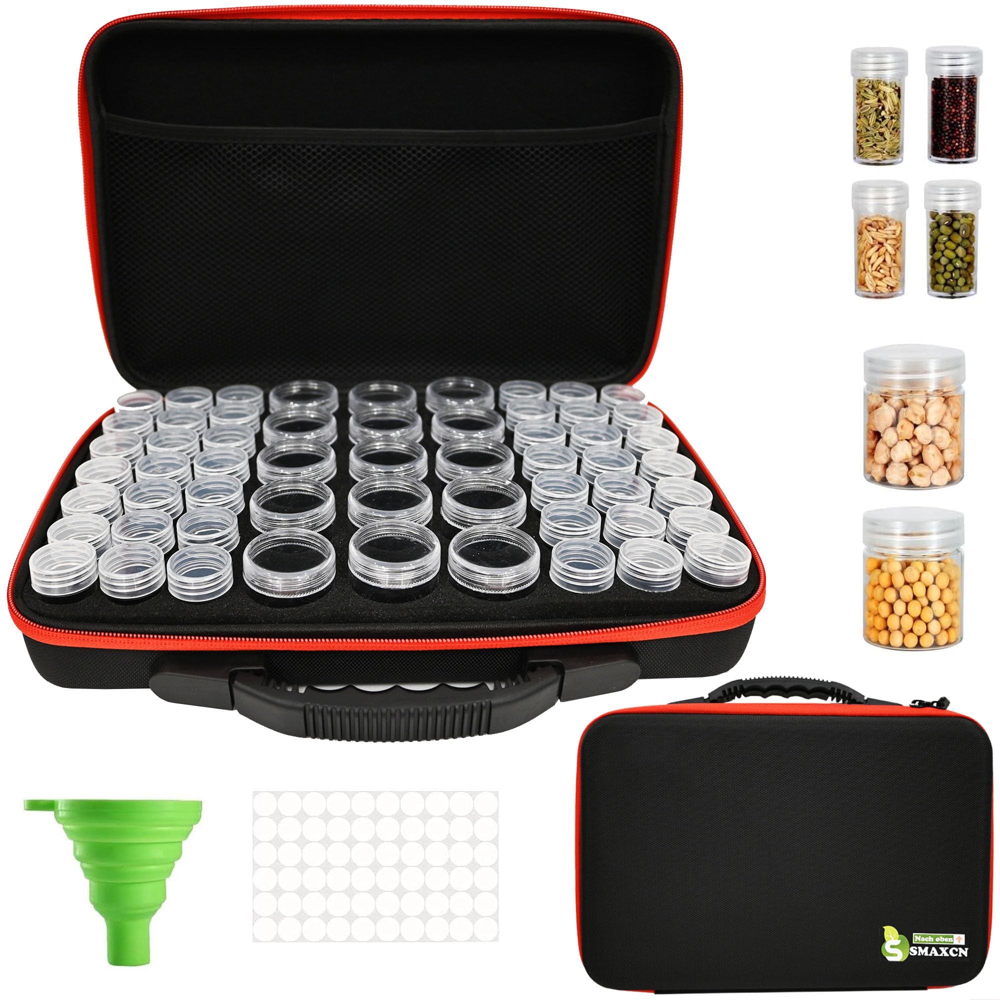 Smaxcn Black 57 Slots Seed Storage Box, Robust Seed Organiser Storage Box With Zip Bag And Label Sticker, For Flowers, Vegetables, Vegetable Seeds, Herb Seeds, Garden Seeds