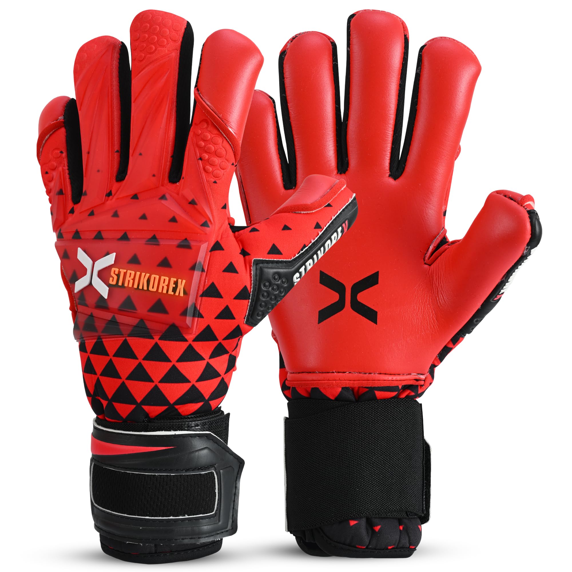 StrikoreX HawkStrike Professional Goalkeeper Gloves 4mm Ultimate Contact Grip | Pro Level Goalkeeper Gloves for Top-notch Play | Maximum Grip, Protection, & Comfort | Adults,Youth (Red, 8)