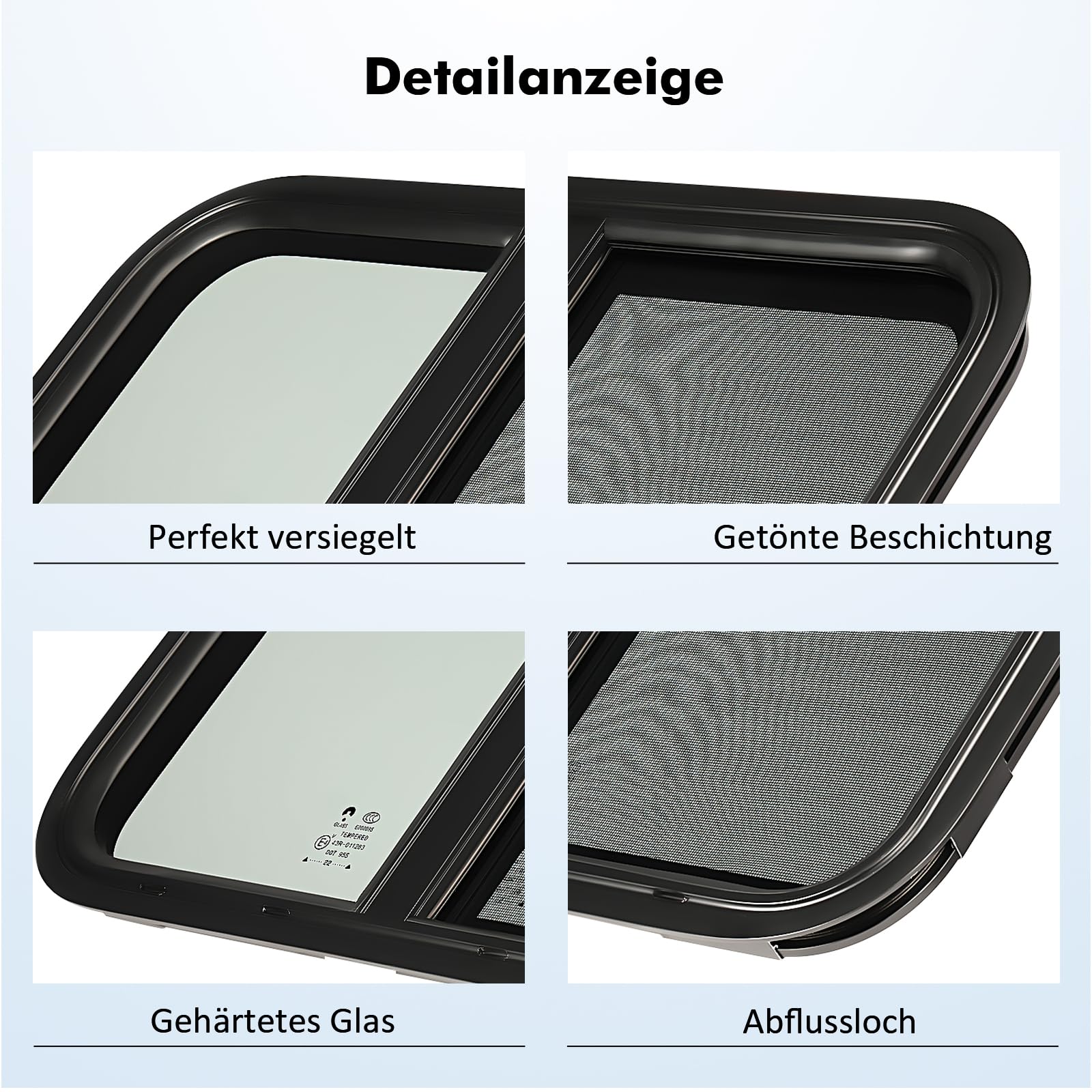 GEARMONSTER Wohnwagen Fenster, Caravan Seitenfenster, Wohnmobil Schiebefenster, Wohnwagen Fenster getönt mit Fliegengitter für Wohnmobile, Anhänger, 600x300mm Wohnwagenfenster