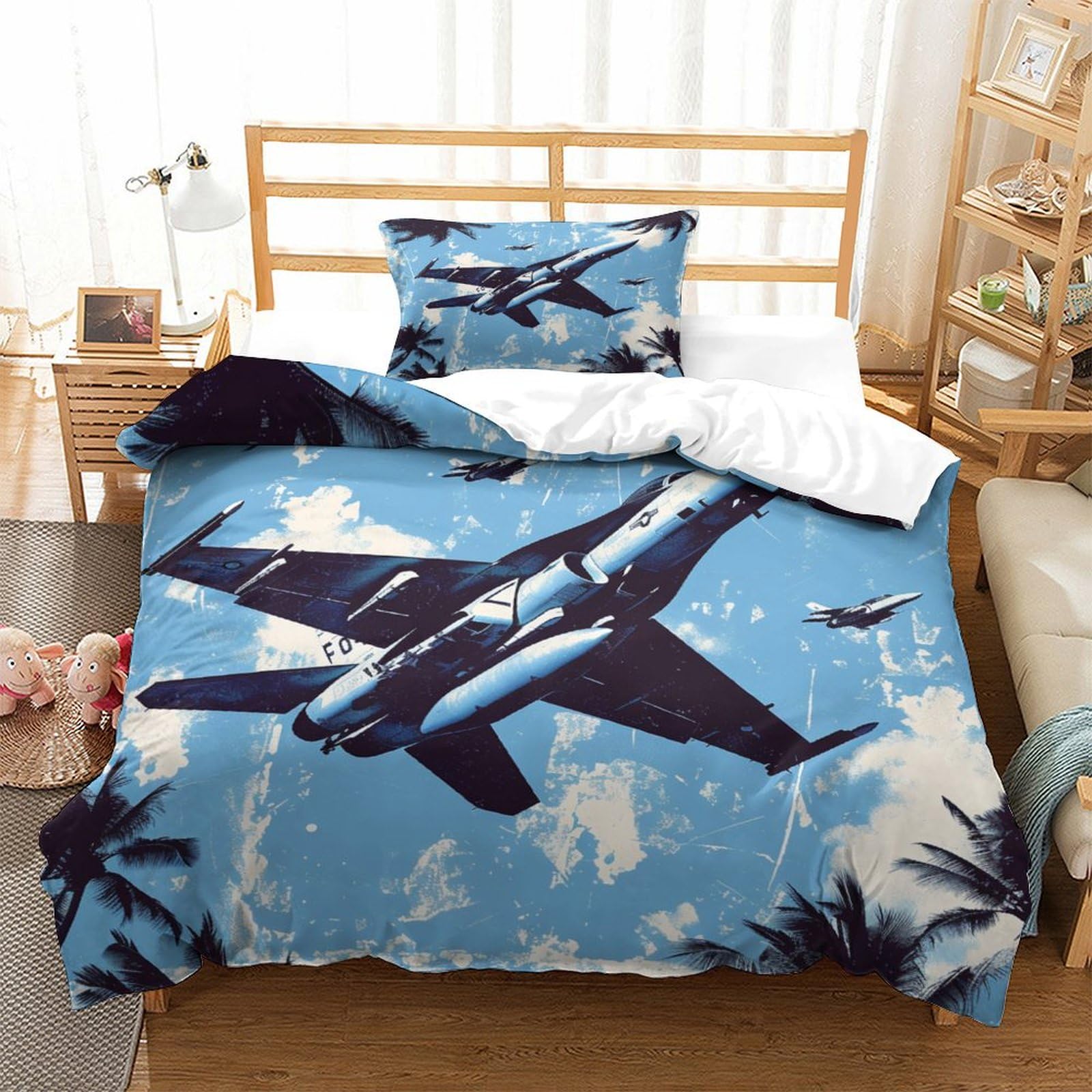 P1s9u7w5y Aircraft-2-1 Aviation Style 3D Printed Duvet Cover Set 3Pcs Microfiber Fighter Jet Bedding Set Single（135X200cm）