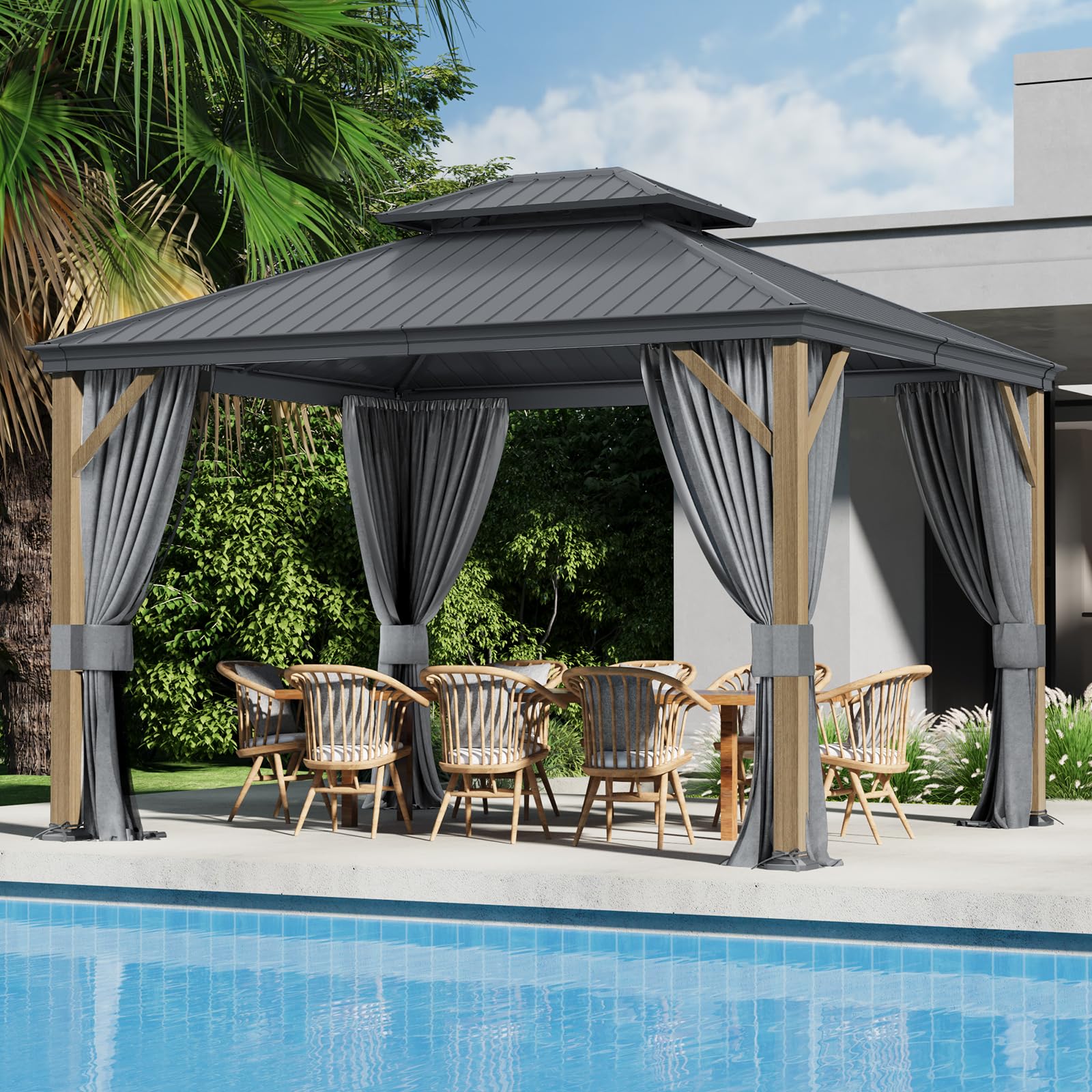Buy 10x12 Ft Hardtop Gazebo, Heavy Duty Aluminum Metal Frame Permanent ...