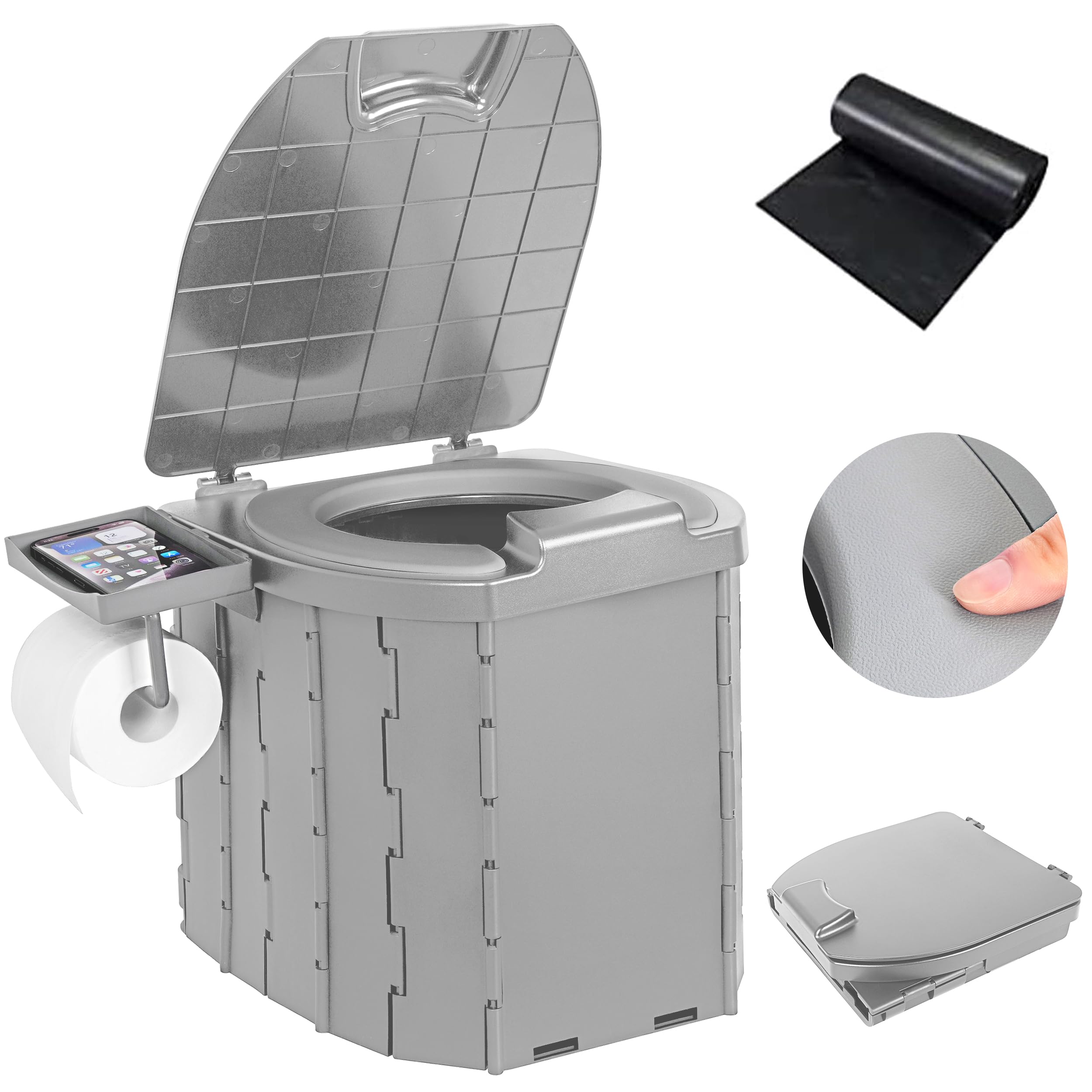 Photo 1 of Portable Camping Toilet Upgraded Soft Camp Toilet Seat with Paper Holder- Travel Potty Perfect for Emergency Preparedness, Backcountry, Car, Boat, Road Trips. (GRAY)