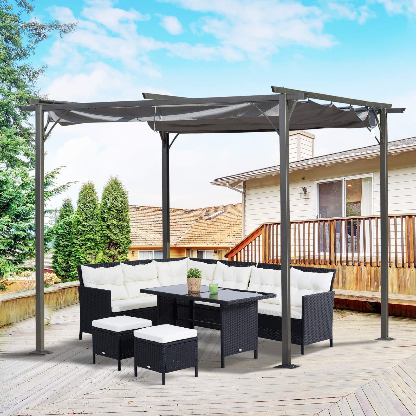 Outsunny 3x3 (m) Metal Pergola Gazebo Awning Retractable Canopy Outdoor Garden Sun Shade Shelter
