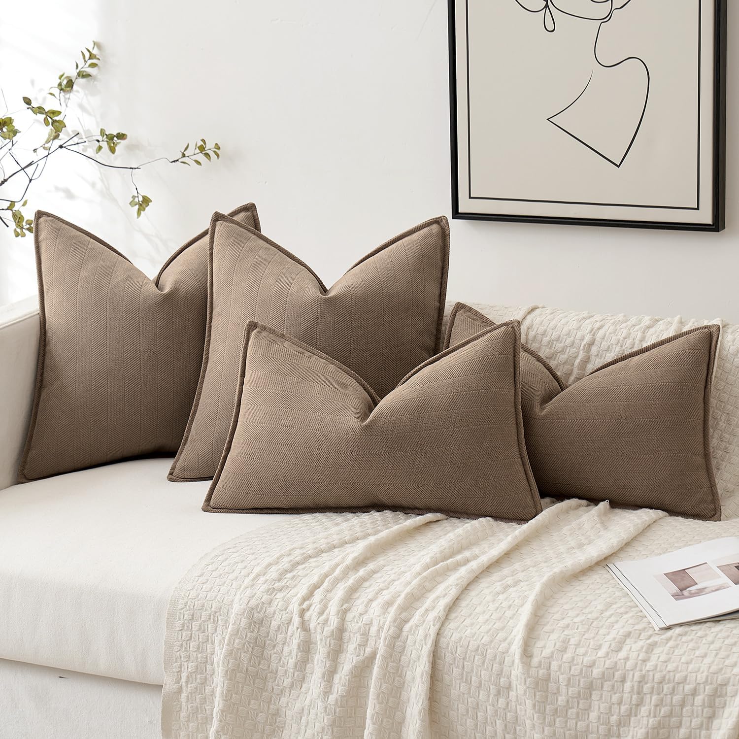 MIULEE Pack of 2 Coco Brown Decorative Pillow Covers 20x20 Inch Soft Chenille Luxurious Couch Throw Pillows Farmhouse Cushion Covers with Elegant Design for Sofa Bedroom Living Room Home Decor