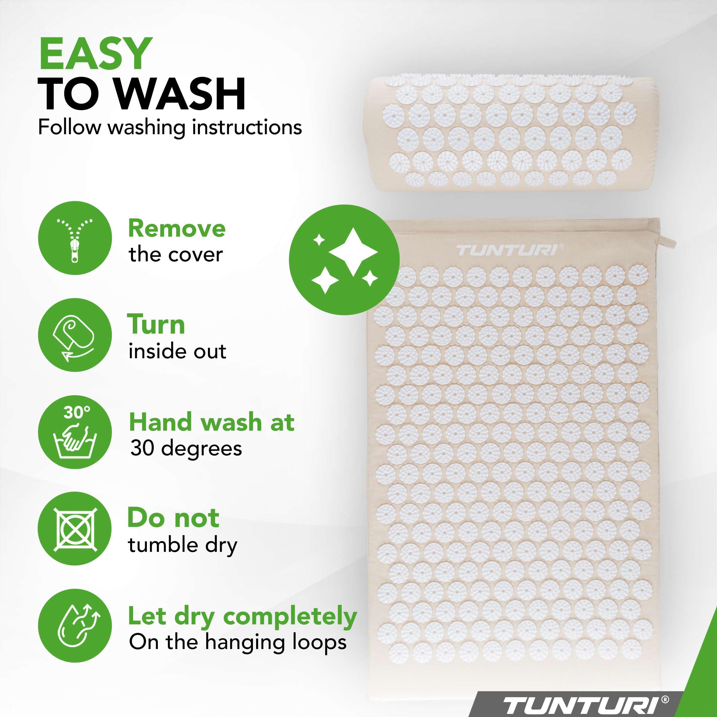 Tunturi Esterilla de acupresión y almohada – Esterilla de acupuntura – Esterilla de acupresión 2 en 1 – Anti estrés – 68 x 42 x 2 cm – Beige