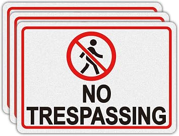 No Trespassing Sign, 3 Pack 107 Inch Reflective Vinyl Warning Stickers, Soslina Minimalist Design Without Extra Wording, Waterproof Scratch Resistant Adhesive Signs for Outdoor & Indoor Use