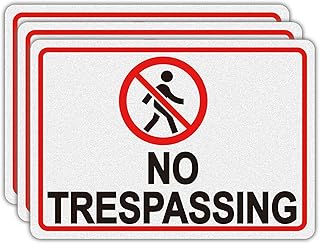 No Trespassing Sign, 3 Pack 10×7 Inch Reflective Waterproof Adhesive Sticker, Premium Self Adhesive Night Visible Durable Vinyl, Scratch & Fade Resistant Indoor & Outdoor