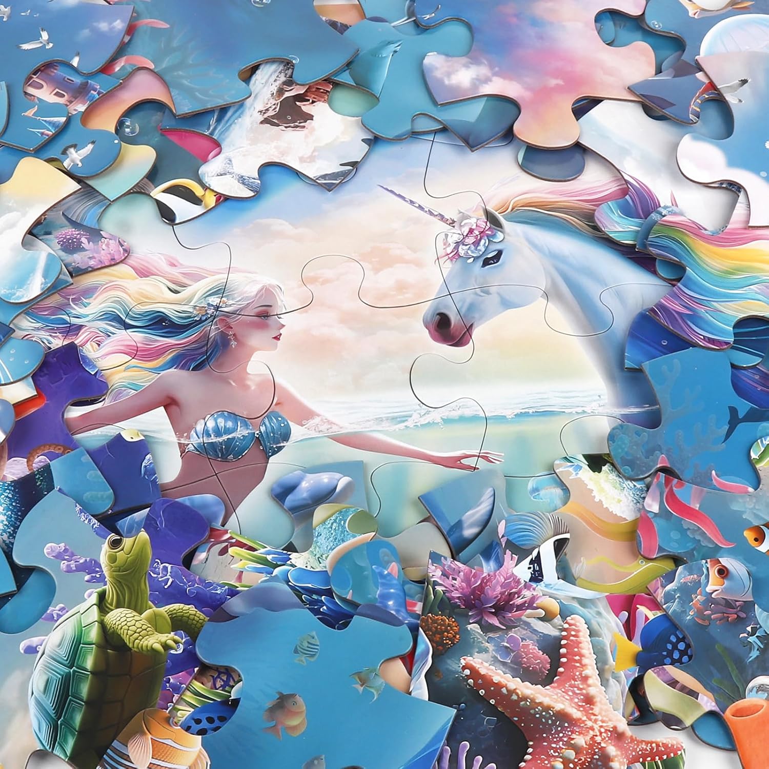 Jumbo Floor Puzzle for Kids Ages 4-8, 48-Piece Unicorn and Mermaid Underwater Jigsaw Puzzle, Large Educational Toys for Toddler Girls and Boys, Easter Gift for 3-5 Year Olds