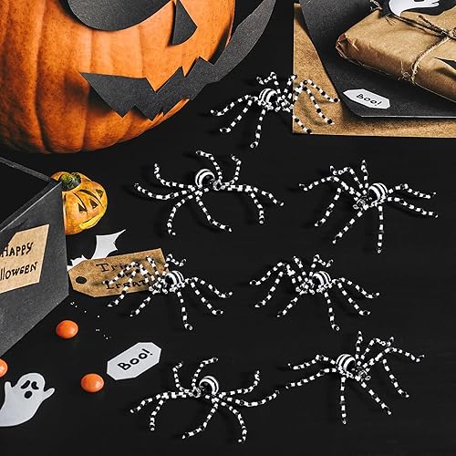 Miniatura 4 de 8 piezas de adornos de araña de Halloween en blanco y negro con cuentas, adornos colgantes para decoración de Halloween, regalo Negro,