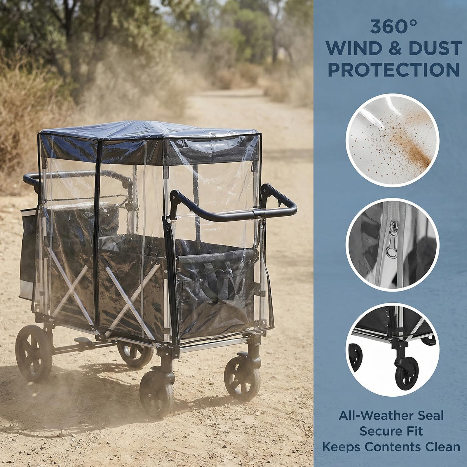 Universal Bollerwagen Regenschutz, Regenverdeck Universal, EVA Regenschutz Transparent mit Reißverschluss, Bollerwagen Zubehör für Transportwagen, Strandwagen, Kinderwagen,105 * 50 * 80cm, Hellgrau