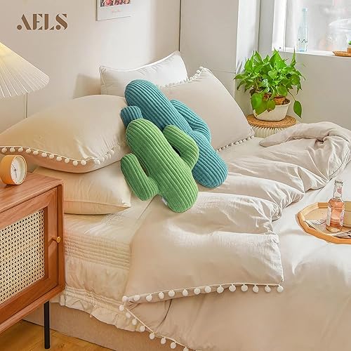 Miniatura 6 de AELS Juego de 2 almohadas decorativas de cactus, juego de almohada de felpa de cactus a rayas de pana de 22 y 14 pulgadas, almohada para siesta de